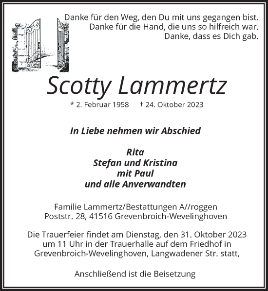 Traueranzeige von Scotty Lammertz von Rheinische Post