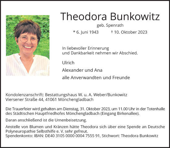 Traueranzeige von Theodora Bunkowitz von Rheinische Post