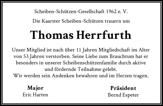 Traueranzeige von Thomas Herrfurth von Rheinische Post