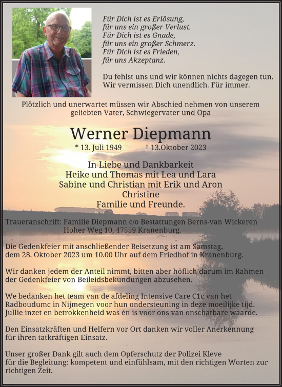 Traueranzeige von Werner Diepmann von Rheinische Post