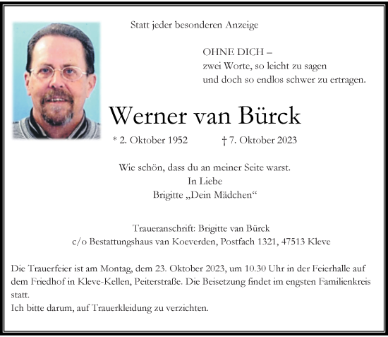 Traueranzeige von Werner van Bürck von Rheinische Post