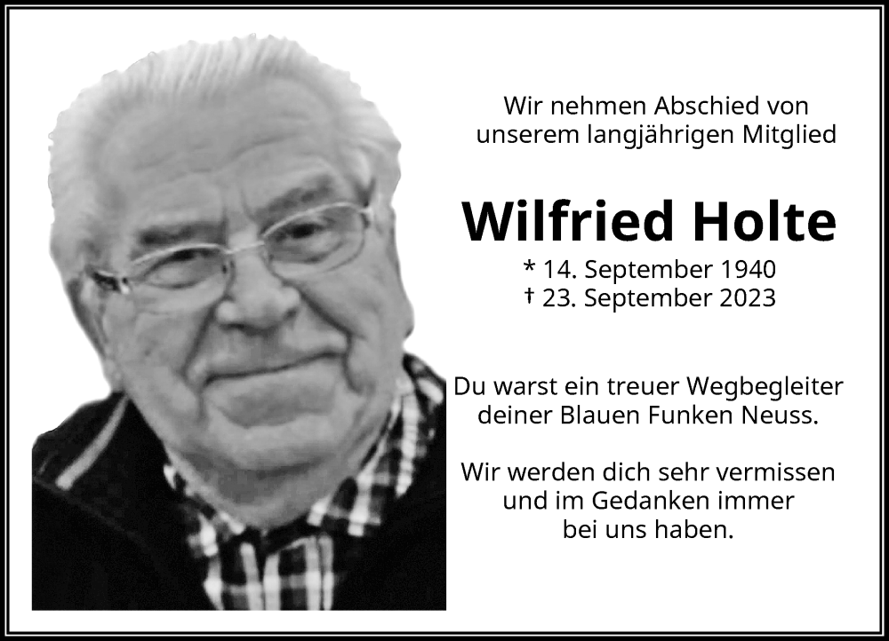 Traueranzeige für Wilfried Holte vom 03.10.2023 aus Rheinische Post
