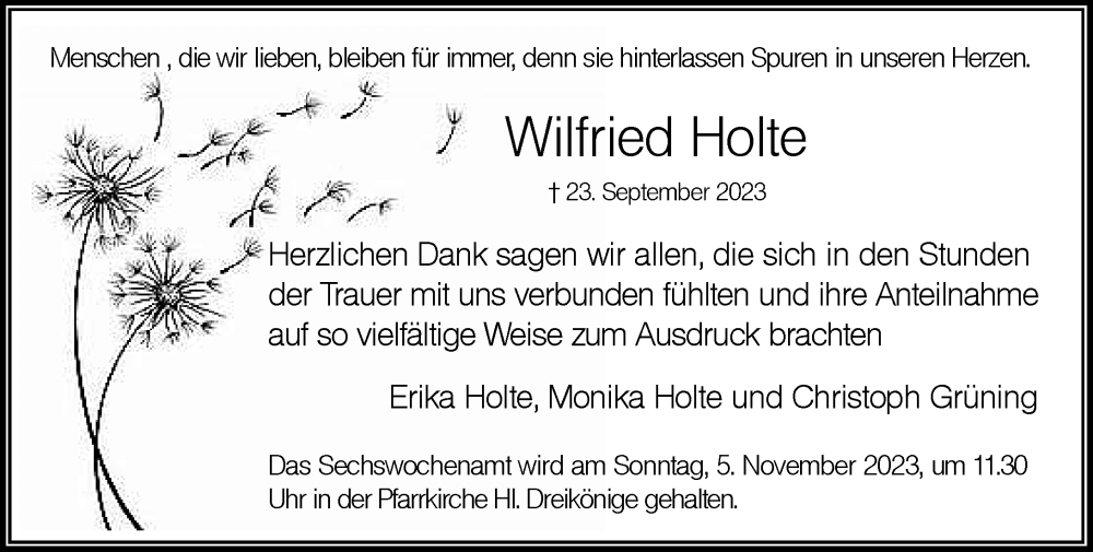  Traueranzeige für Wilfried Holte vom 28.10.2023 aus Rheinische Post