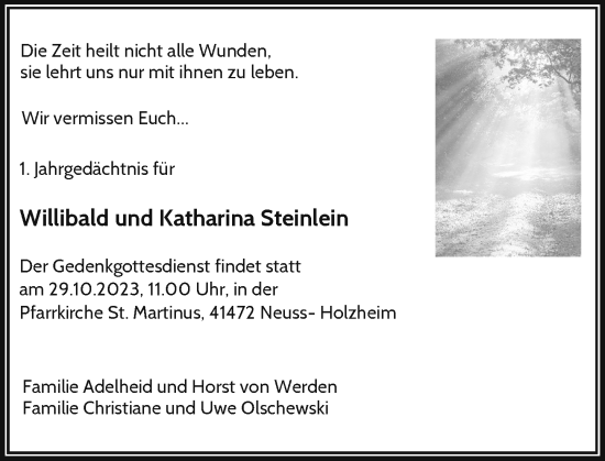 Traueranzeige von Willibald und Katharina Steinlein von Rheinische Post