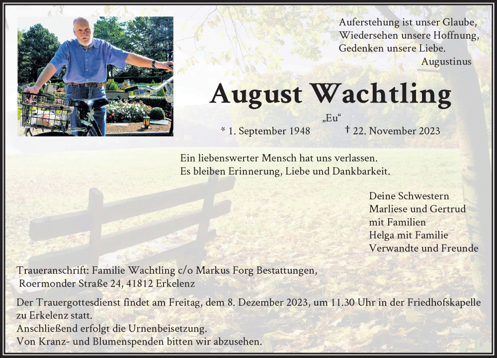  Traueranzeige für August Wachtling vom 02.12.2023 aus Rheinische Post