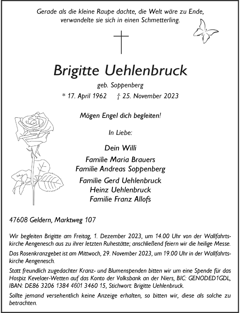  Traueranzeige für Brigitte Uehlenbruck vom 29.11.2023 aus Rheinische Post
