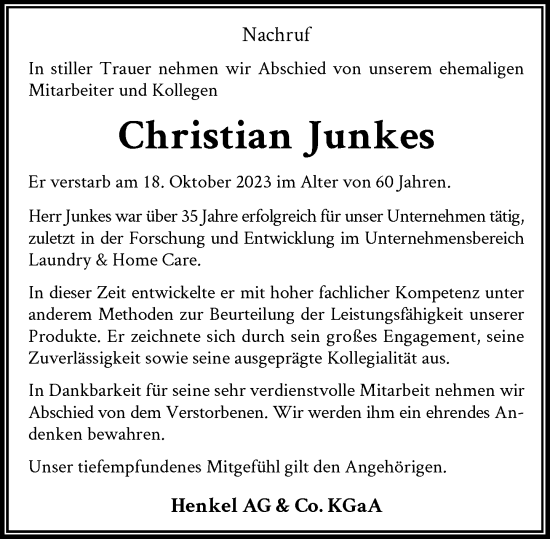 Traueranzeige von Christian Junkes von Rheinische Post