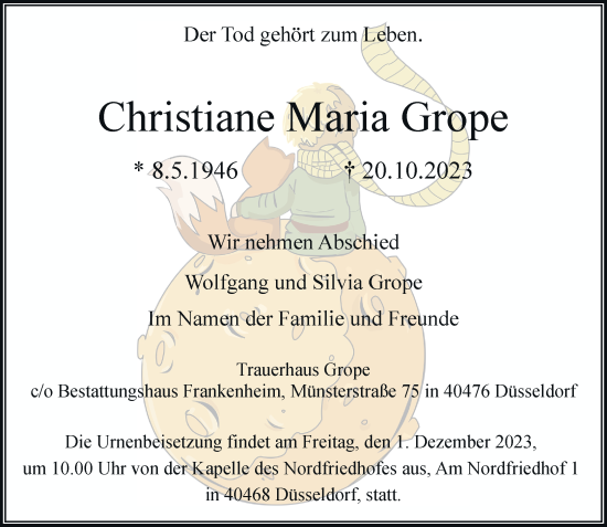 Traueranzeige von Christiane Maria Grope von Rheinische Post