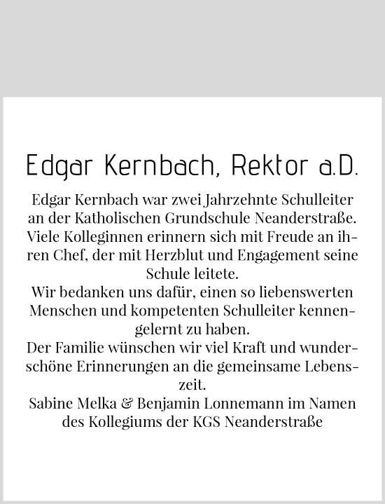 Traueranzeige von Edgar Kernbach von Rheinische Post