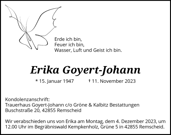 Traueranzeige von Erika Goyert-Johann von Rheinische Post