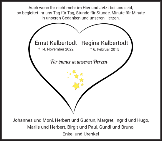 Traueranzeige von Ernst und Regina Kalbertodt von Rheinische Post