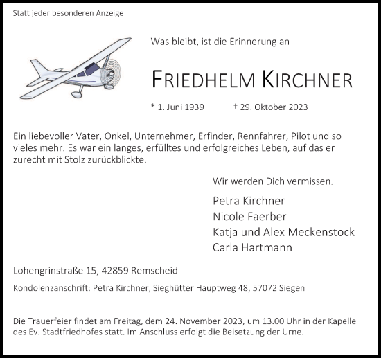 Traueranzeige von Friedhelm Kirchner von Rheinische Post