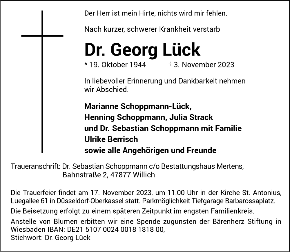  Traueranzeige für Georg Lück vom 11.11.2023 aus Rheinische Post