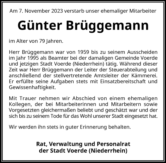 Traueranzeige von Günter Brüggemann von Rheinische Post