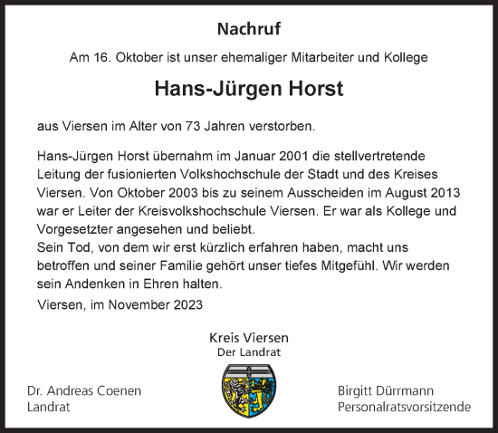 Traueranzeige von Hans-Jürgen Horst von Rheinische Post