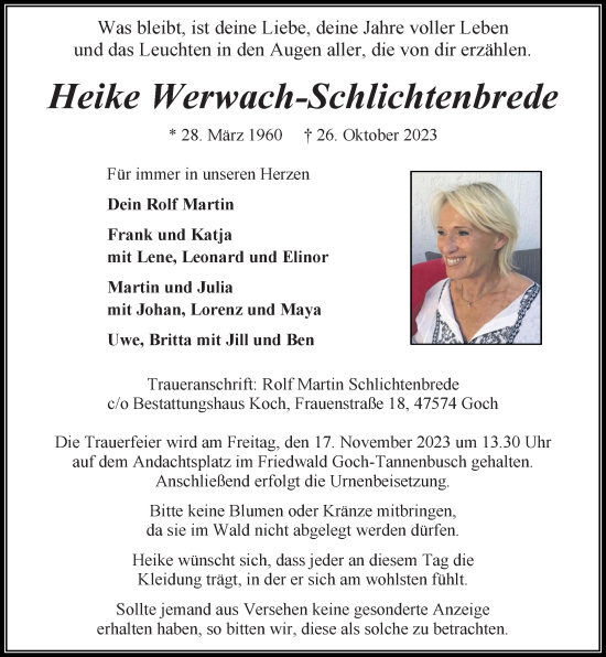 Traueranzeige von Heike Werwach-Schlichtenbrede von Rheinische Post