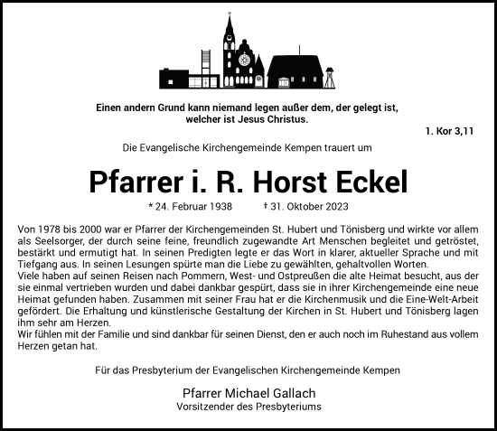 Traueranzeige von Horst Eckel von Rheinische Post