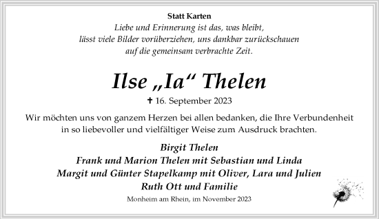 Traueranzeige von Ilse Thelen von Rheinische Post