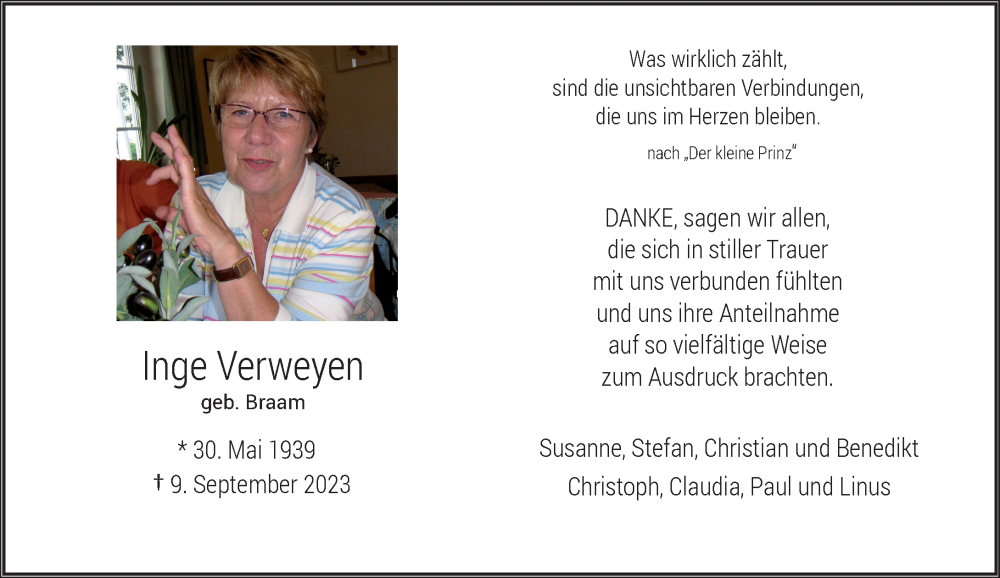  Traueranzeige für Inge Verweyen vom 25.11.2023 aus Rheinische Post