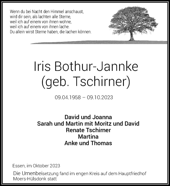 Traueranzeige von Iris Bothur-Jannke von Rheinische Post