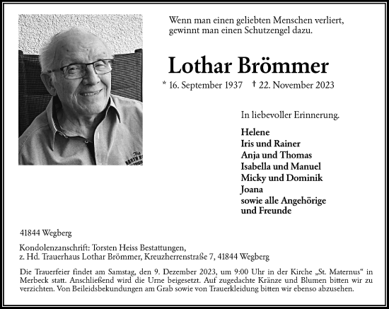 Traueranzeige von Lothar Brömmer von Rheinische Post