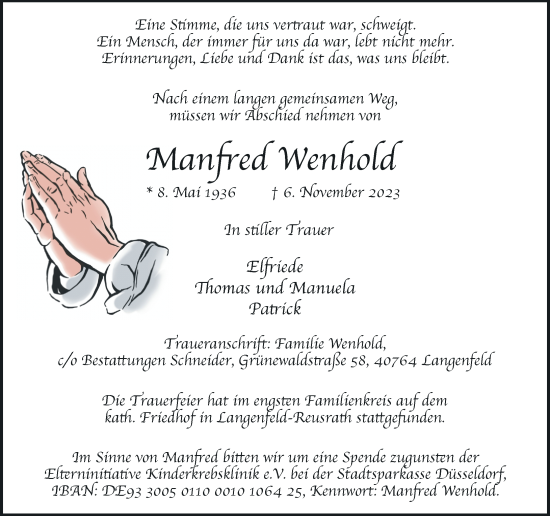 Traueranzeige von Manfred Wenhold von Rheinische Post