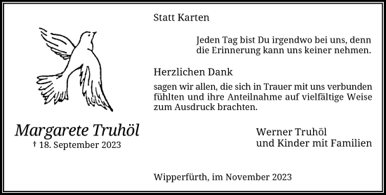 Traueranzeige von Margarete Truhöl von Rheinische Post