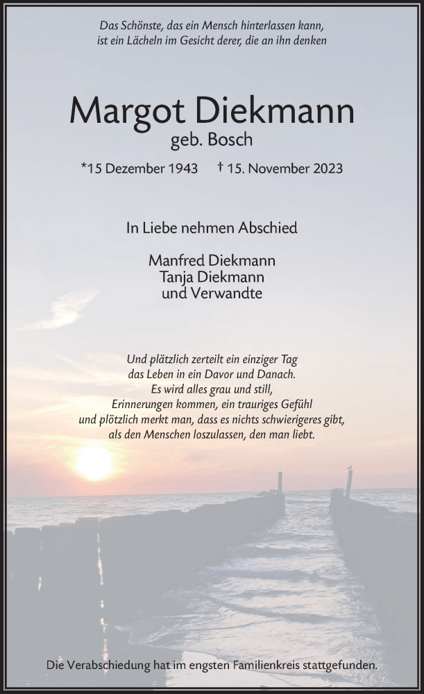  Traueranzeige für Margot Diekmann vom 30.11.2023 aus Rheinische Post