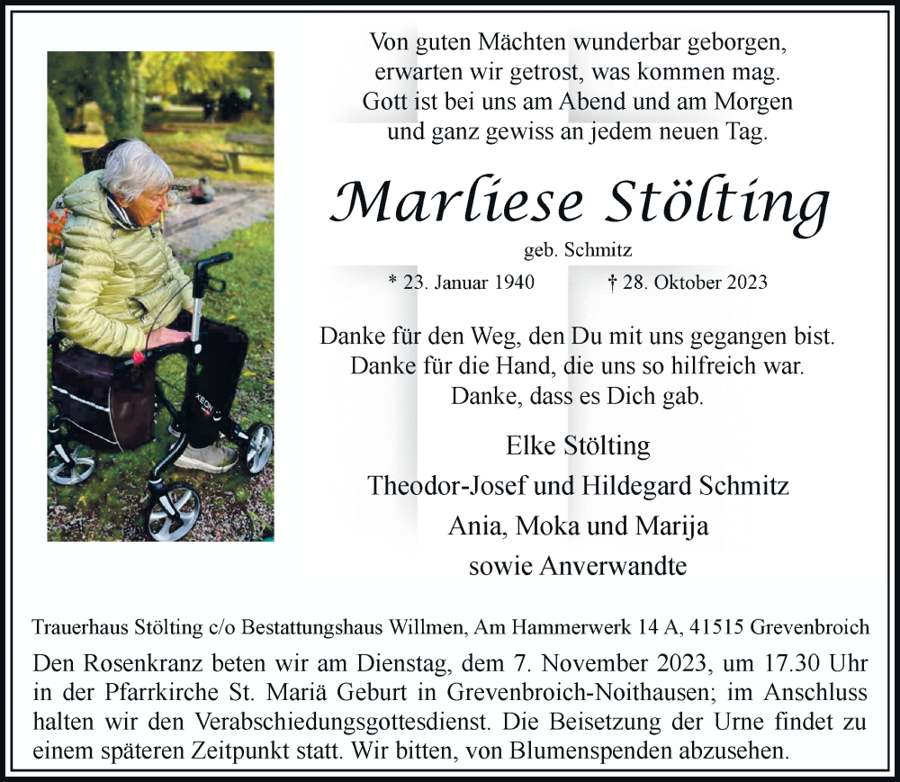  Traueranzeige für Marliese Stölting vom 04.11.2023 aus Rheinische Post