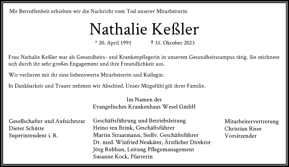  Traueranzeige für Nathalie Keßler vom 15.11.2023 aus Rheinische Post