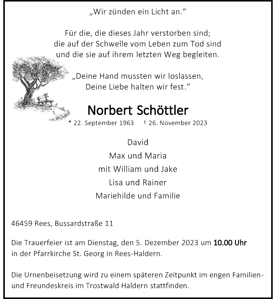  Traueranzeige für Norbert Schöttler vom 29.11.2023 aus Rheinische Post