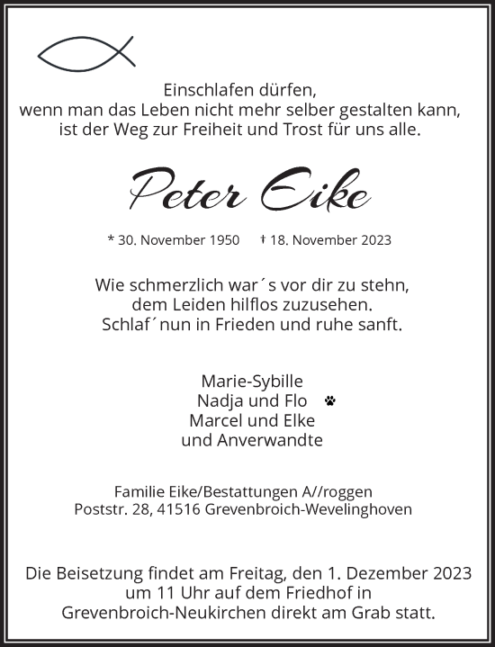 Traueranzeige von Peter Eike von Rheinische Post