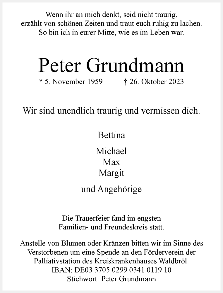  Traueranzeige für Peter Grundmann vom 18.11.2023 aus Rheinische Post