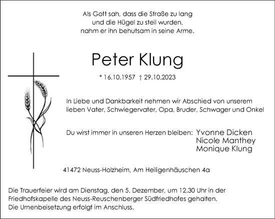 Traueranzeige von Peter Klung von Rheinische Post