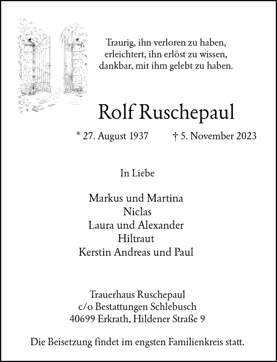 Traueranzeige von Rolf Ruschepaul von Rheinische Post