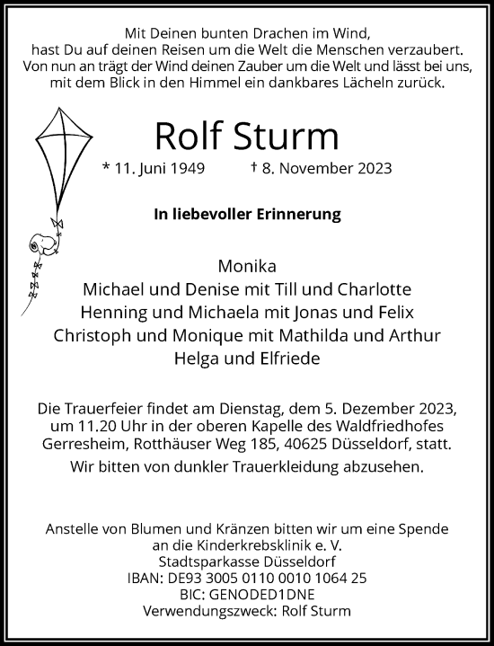 Traueranzeige von Rolf Sturm von Rheinische Post