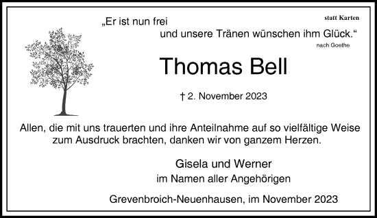 Traueranzeige von Thomas Bell von Rheinische Post