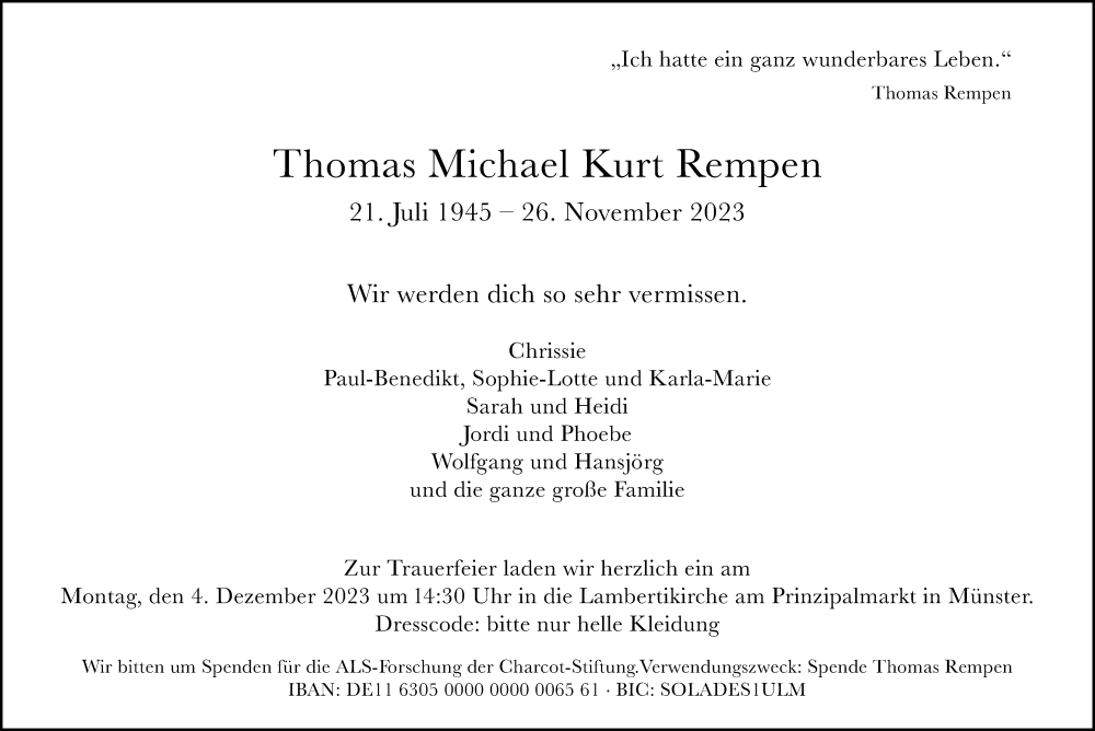  Traueranzeige für Thomas Michael Kurt Rempen vom 30.11.2023 aus Rheinische Post