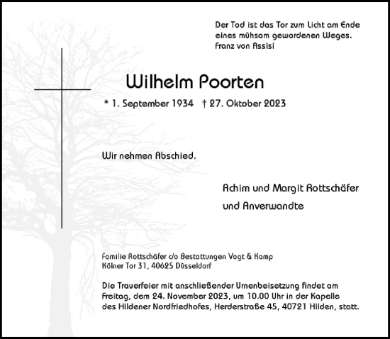 Traueranzeige von Wilhelm Poorten von Rheinische Post