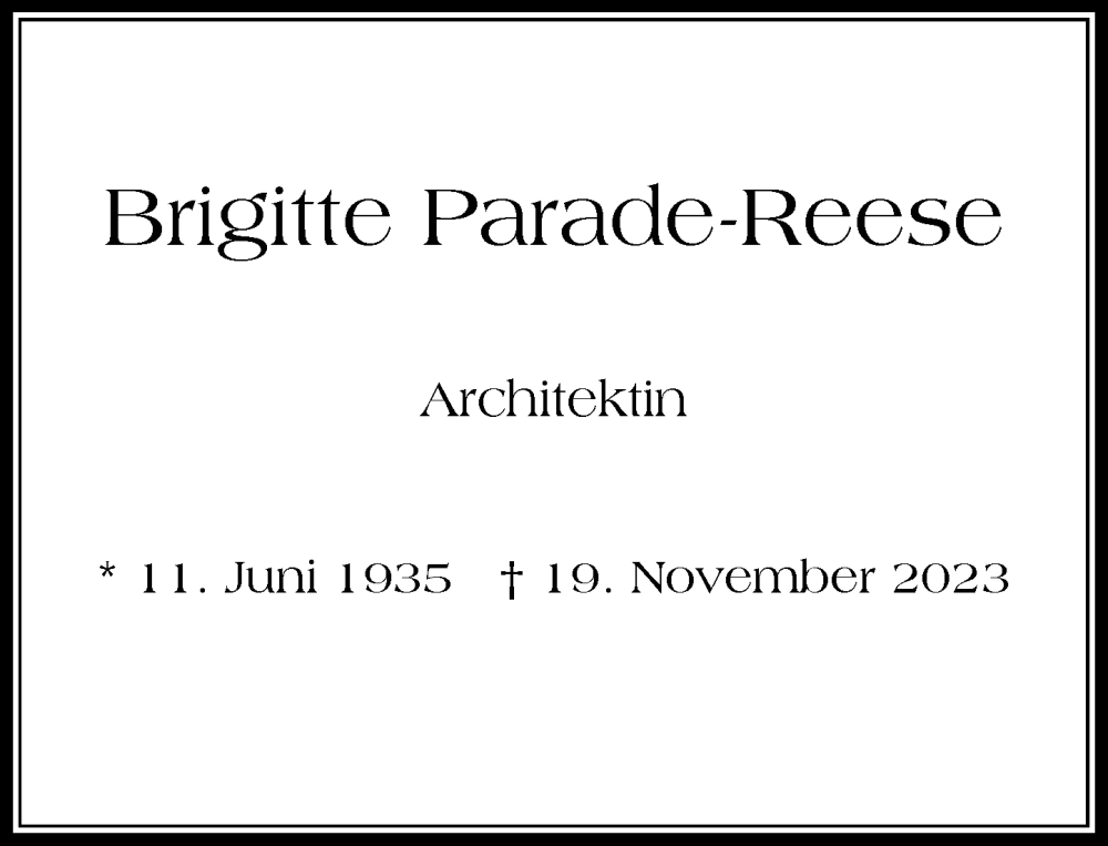  Traueranzeige für Brigitte Parade-Reese vom 02.12.2023 aus Rheinische Post