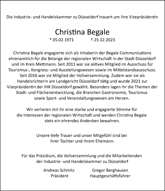 Traueranzeige von Christina Begale von Rheinische Post
