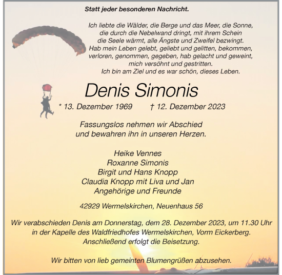 Traueranzeige von Denis Simonis von Rheinische Post