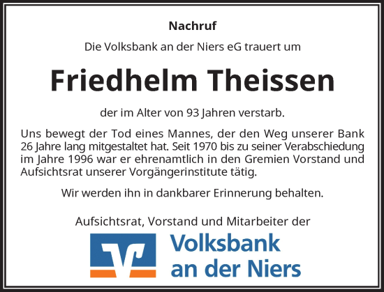 Traueranzeige von Friedhelm Theissen von Rheinische Post