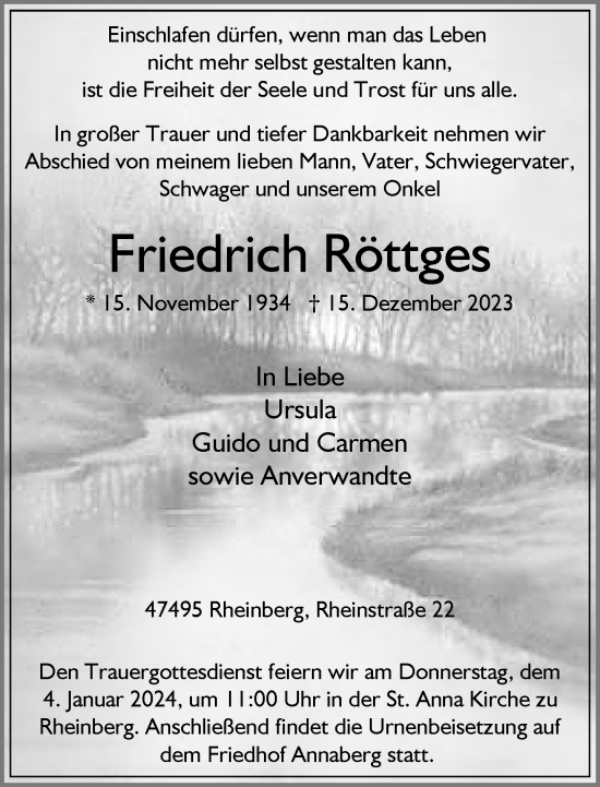 Traueranzeige von Friedrich Röttges von Rheinische Post