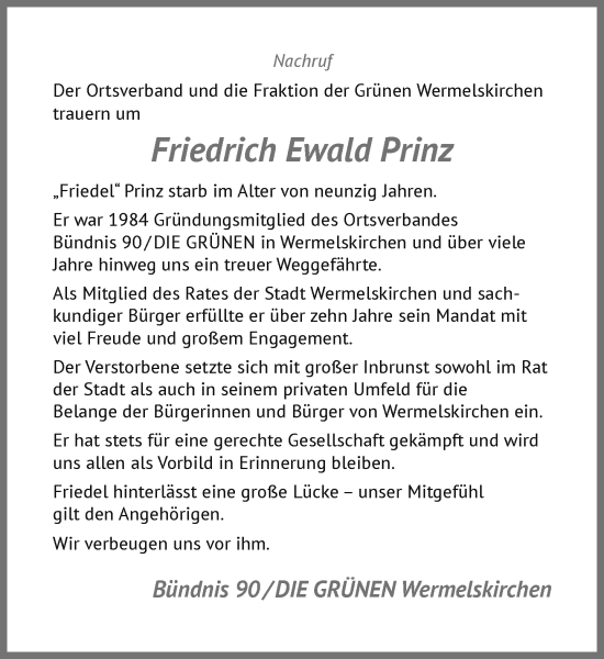 Traueranzeige von Friedrich Ewald Prinz von Rheinische Post