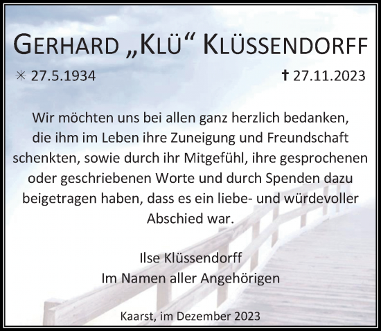 Traueranzeige von Gerhard Klüssendorff von Rheinische Post
