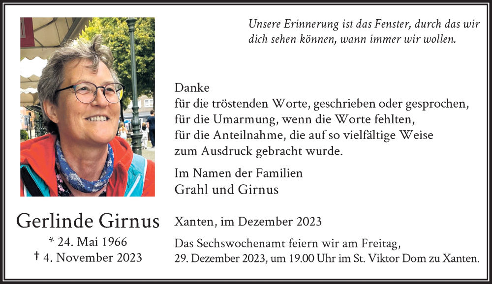  Traueranzeige für Gerlinde Girnus vom 23.12.2023 aus Rheinische Post