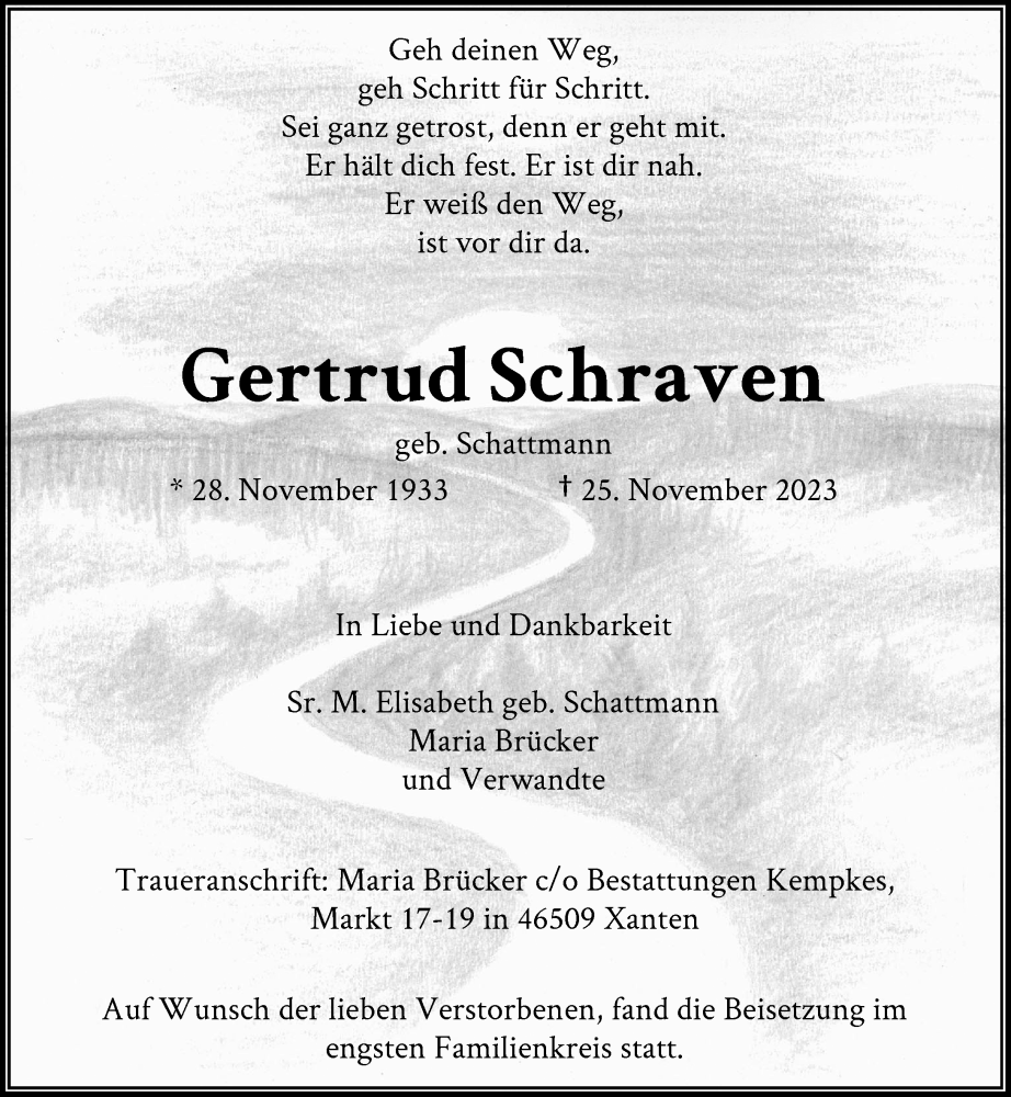  Traueranzeige für Gertrud Schraven vom 09.12.2023 aus Rheinische Post