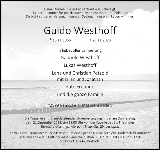 Traueranzeige von Guido Westhoff von Rheinische Post
