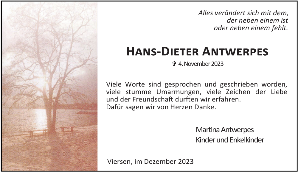  Traueranzeige für Hans-Dieter Antwerpes vom 16.12.2023 aus Rheinische Post